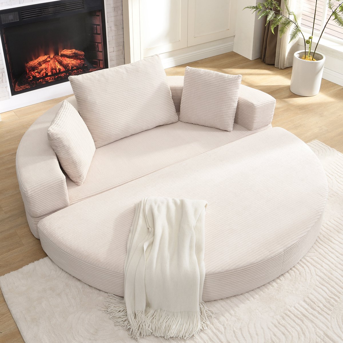 STILVORA Slaapbank 173 X 176 Cm - Inklapbaar Vloerbank Bed Twee In Een - Met 3 Kussens - Voor Woonkamer Slaapkamer - Ribfluweel Lichtbeige