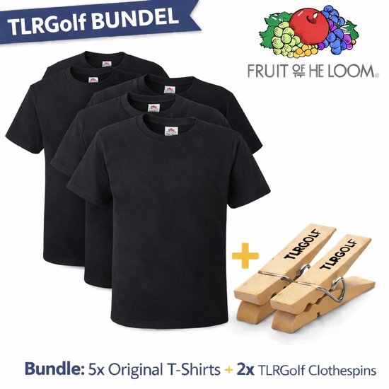 Lot de 5 t-shirts Fruit of the Loom Original pour homme, 100 % coton, col ras du cou – Taille M (Zwart)