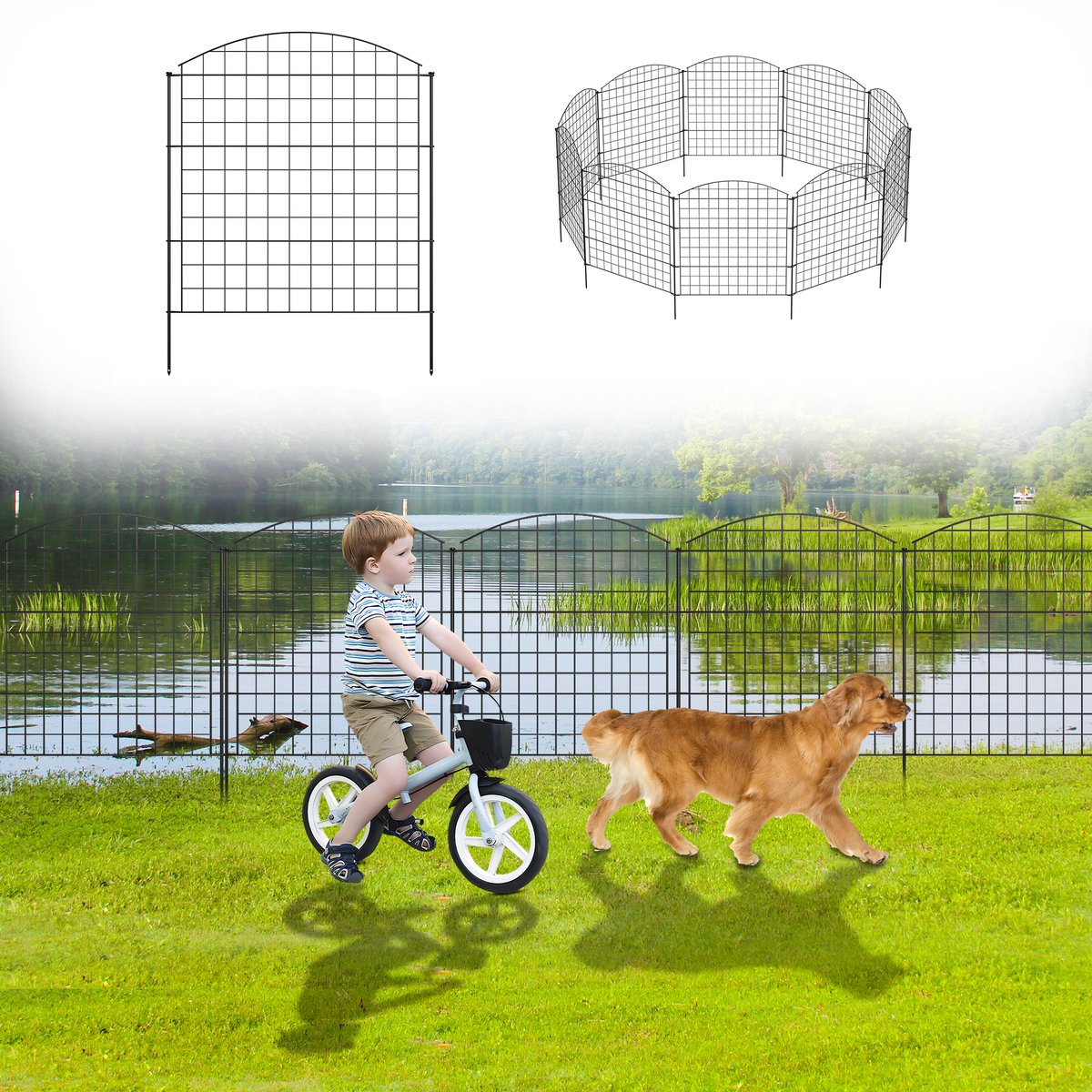 Aufun 10 Stuks Metalen Tuinvijveromheining - Zwart 78 x 78cm - Afgeronde Bovenkant - Geschikt Voor Gaashekken In Tuinen - Dierenverblijven En Langs vijverranden