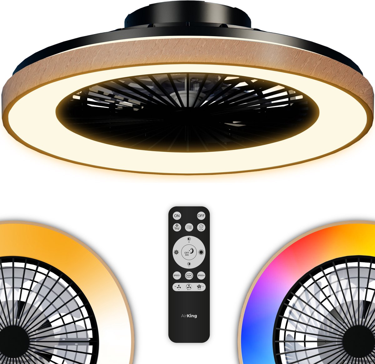 Airking Plafondventilator - Stille Ventilator met Lamp en Afstandsbediening - LED 40W Dimbaar - 3000K-6500K - Zomer en Winterstand Hout