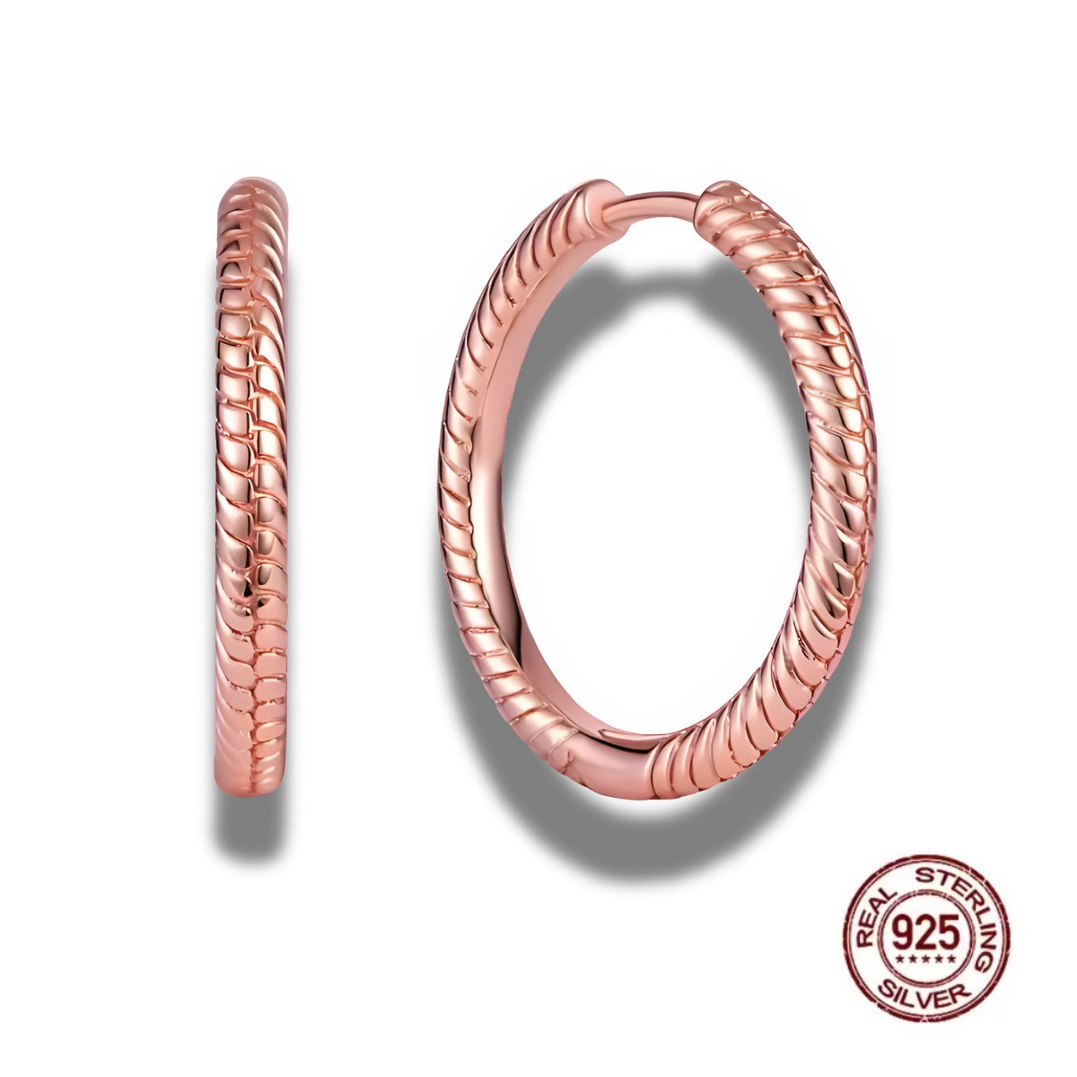 Oorhangers - 925 sterling zilver - rosé goudkleurig - buddha style - enkele ring - 25 mm