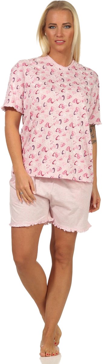 Normann Dames Shorty pyjama's korte mouw in hartje allover look in melange-look - ook in oversized