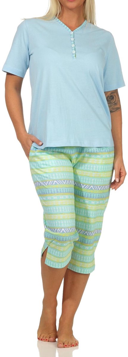 Damespyjama korte mouw met capri broek in etnische look - ook in overmaten