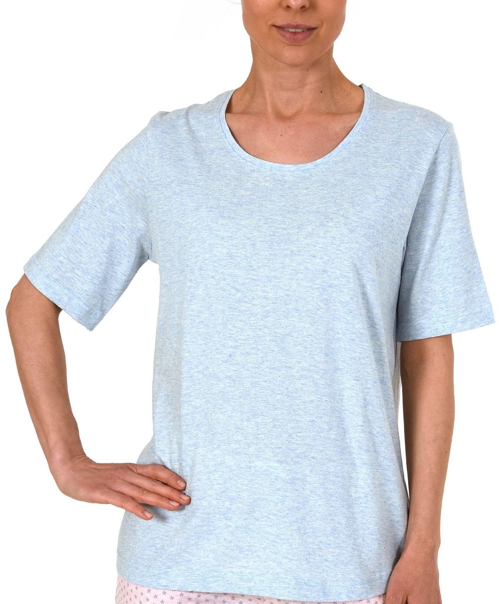 Normann Dames pyjama Top shirt korte mouw mix & match in effen kleur - 122 220 90 902 hellblau
