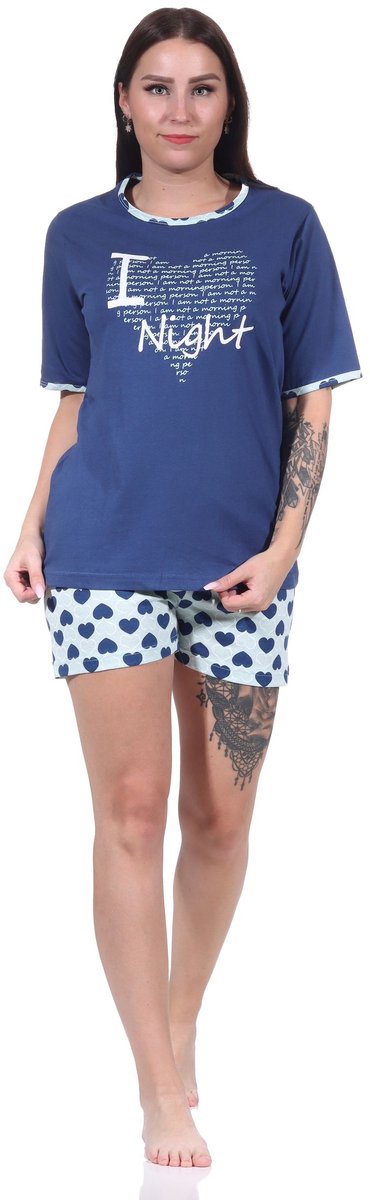 Normann Coole damespyjama met korte mouwen in hartjesmotief - 122 205 10 603 navy