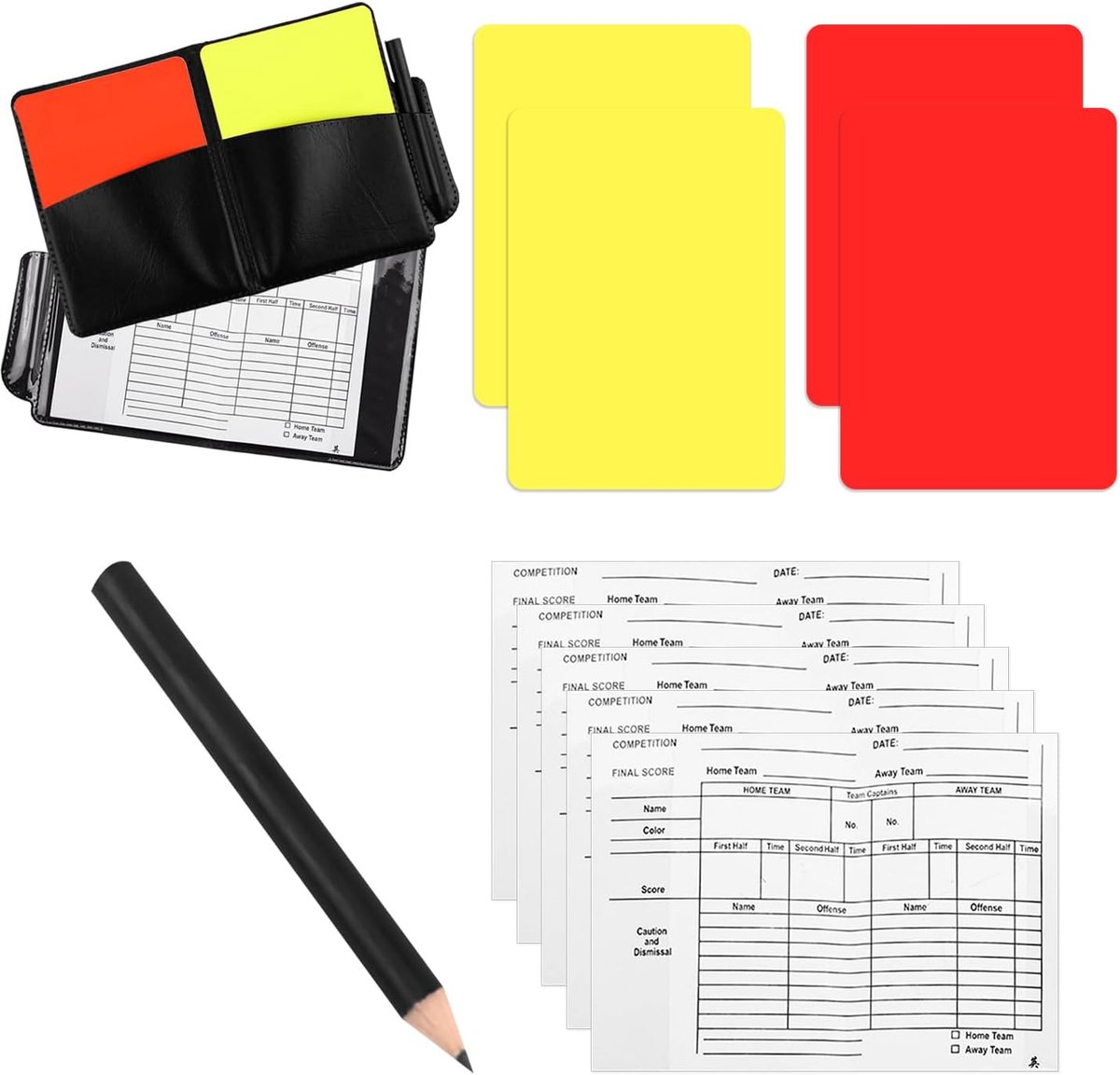 Scheidsrechter Kaarten - Voetbal Scheidsrechterkaarten - 2 Rode Kaart - 2 Gele Kaart - Voetbalscheidsrechteren - 1 zwart Leren Hoes, 1 Zwart Opnamepen en 2 Vellen Opnamepapier - van Imperatoris