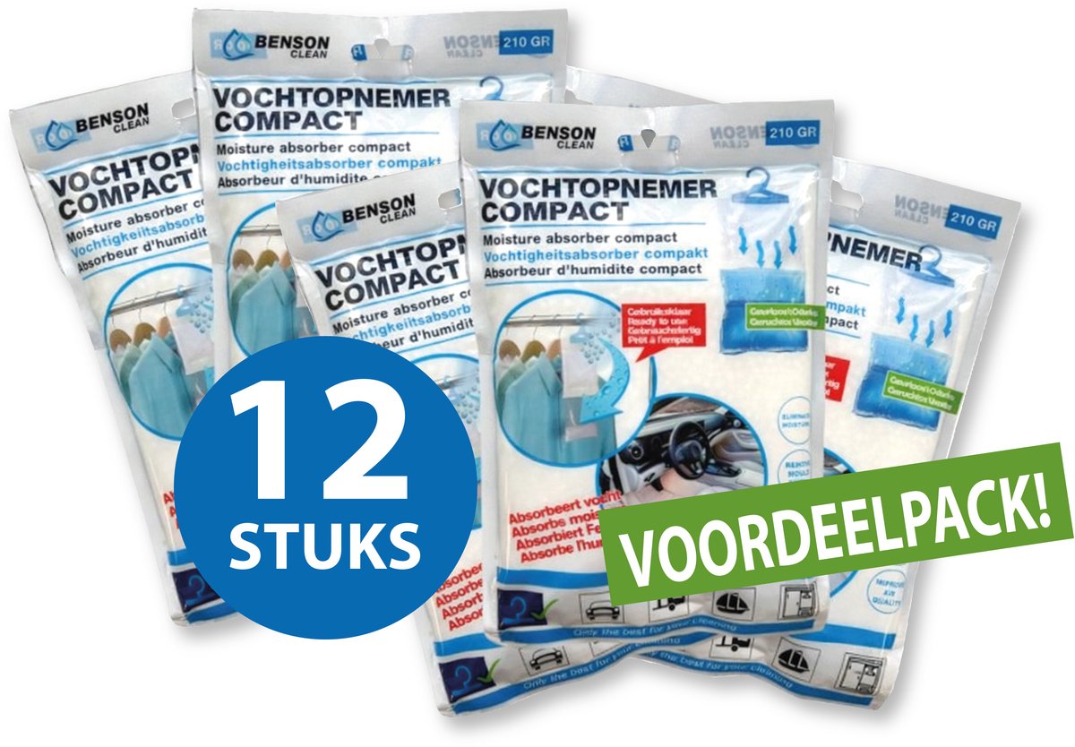Bol.com Benson clean vochteter-vochtopnemer compact - 210 gram - 12 stuks - met hanger - geurloos aanbieding