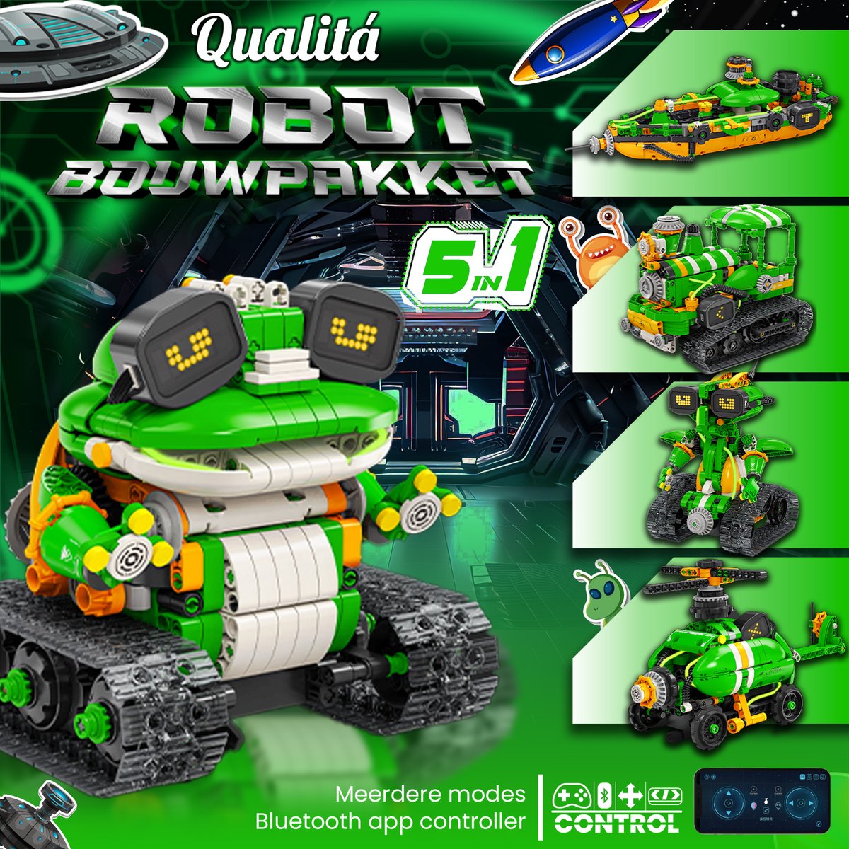 Qualitá® Robot Bouwpakket 5 in 1 – Educatief Speelgoed – Robot Speelgoed - Robot Bouwpakket - STEM speelgoed – Programmeren Voor Kinderen - Interactief Speelgoed – 496 Onderdelen – 7-9 Jaar — afbeelding 3
