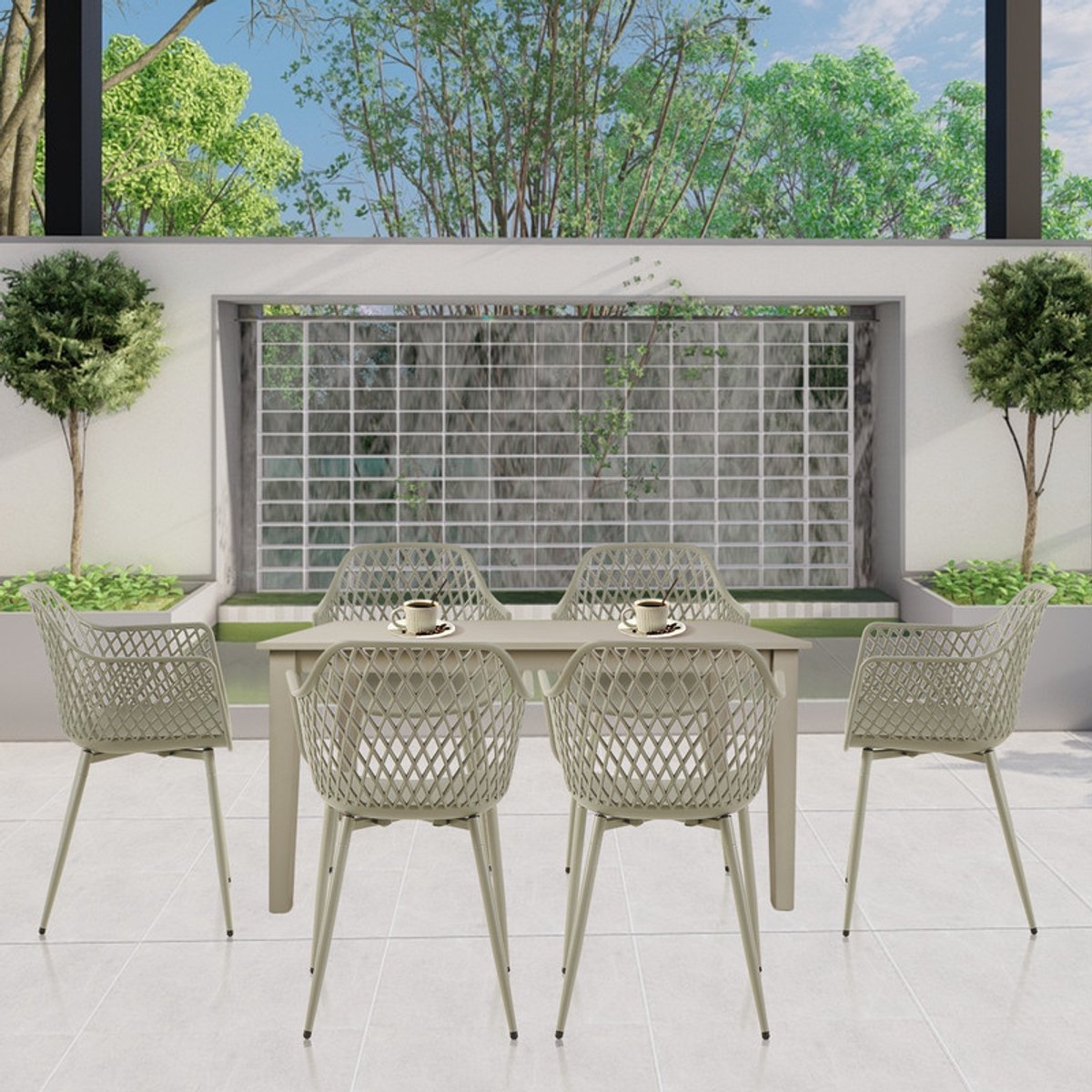 EGGREE set van 6 grijze tuinstoelen met armleuningen thumbnail 2