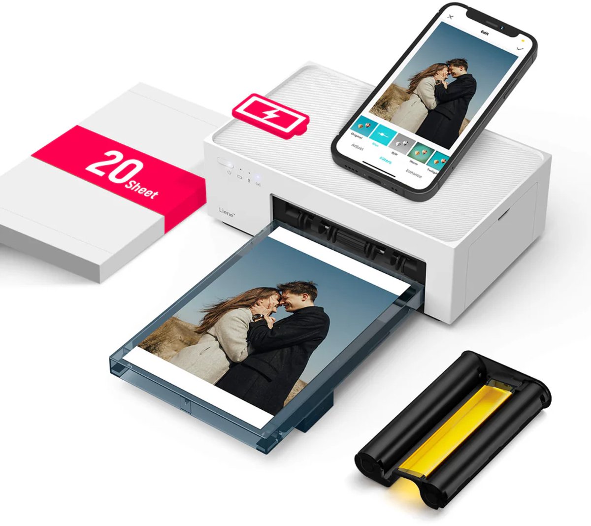 Liene - Amber M100 Fotoprinter – 300 x 300 dpi – 100 x 148 mm - Mobile fotoprinter