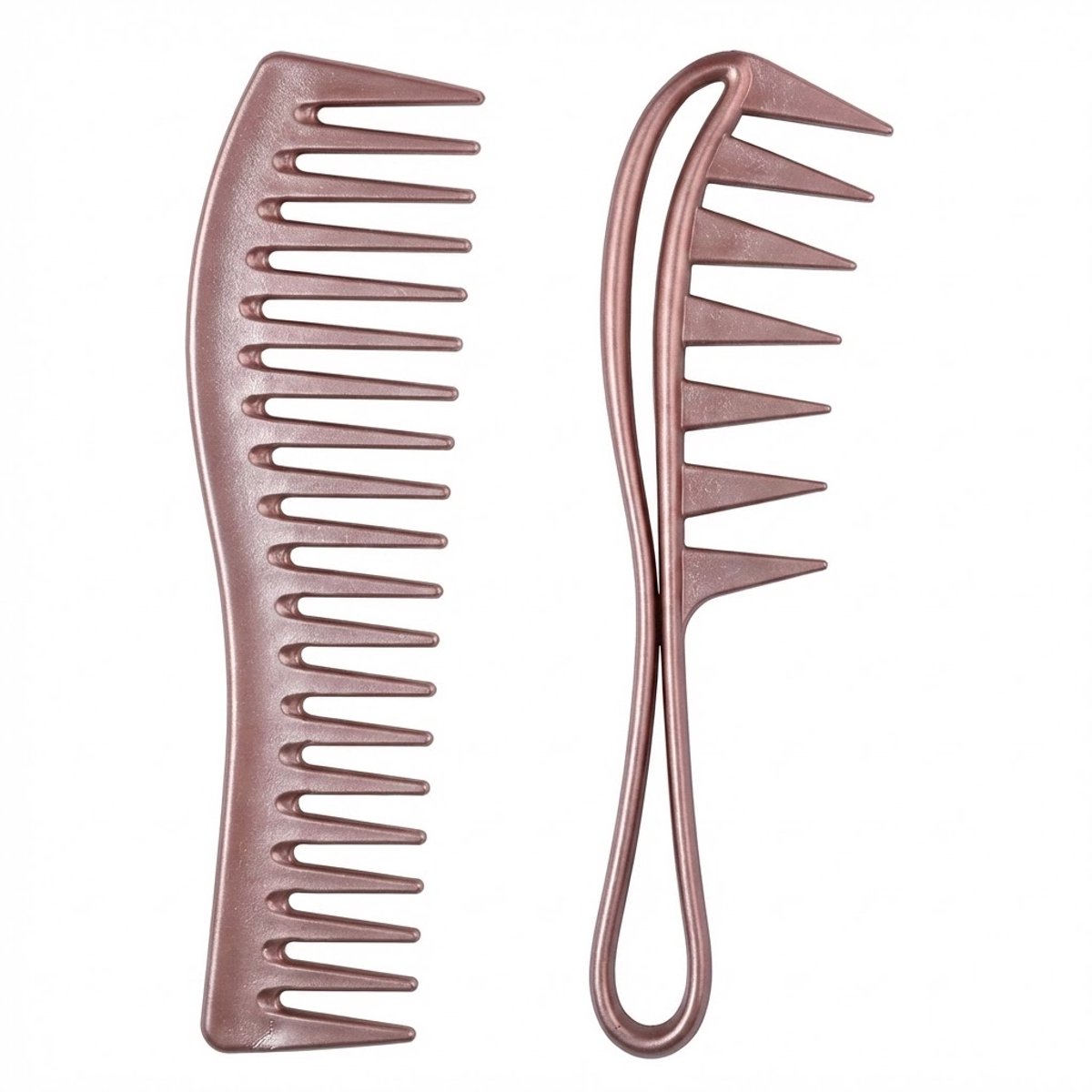Metallic bruin kam set – 2 delige kunststof brede tand kammen – gebogen ontklittings kam + grote brede kam – lichtgewicht haar kammen voor dames en heren – geschikt voor dagelijks gebruik