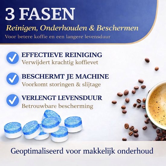Reinigings tabletten Koffiemachine 70 – 3,5 g – Voor Volautomatische Koffiemachines – Geschikt voor Jura, Siemens, Bosch, Philips, Saeco, De'Longhi & Krups
