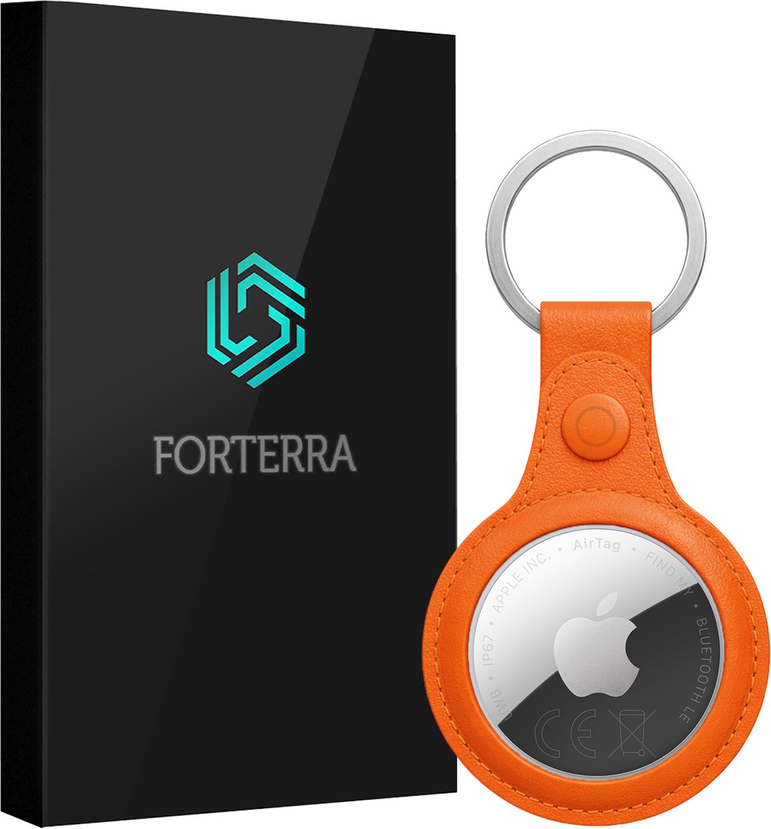 Forterra Sleutelhanger - Geschikt voor Apple AirTag 2 - Houder - PU-leer Hoesje - Oranje