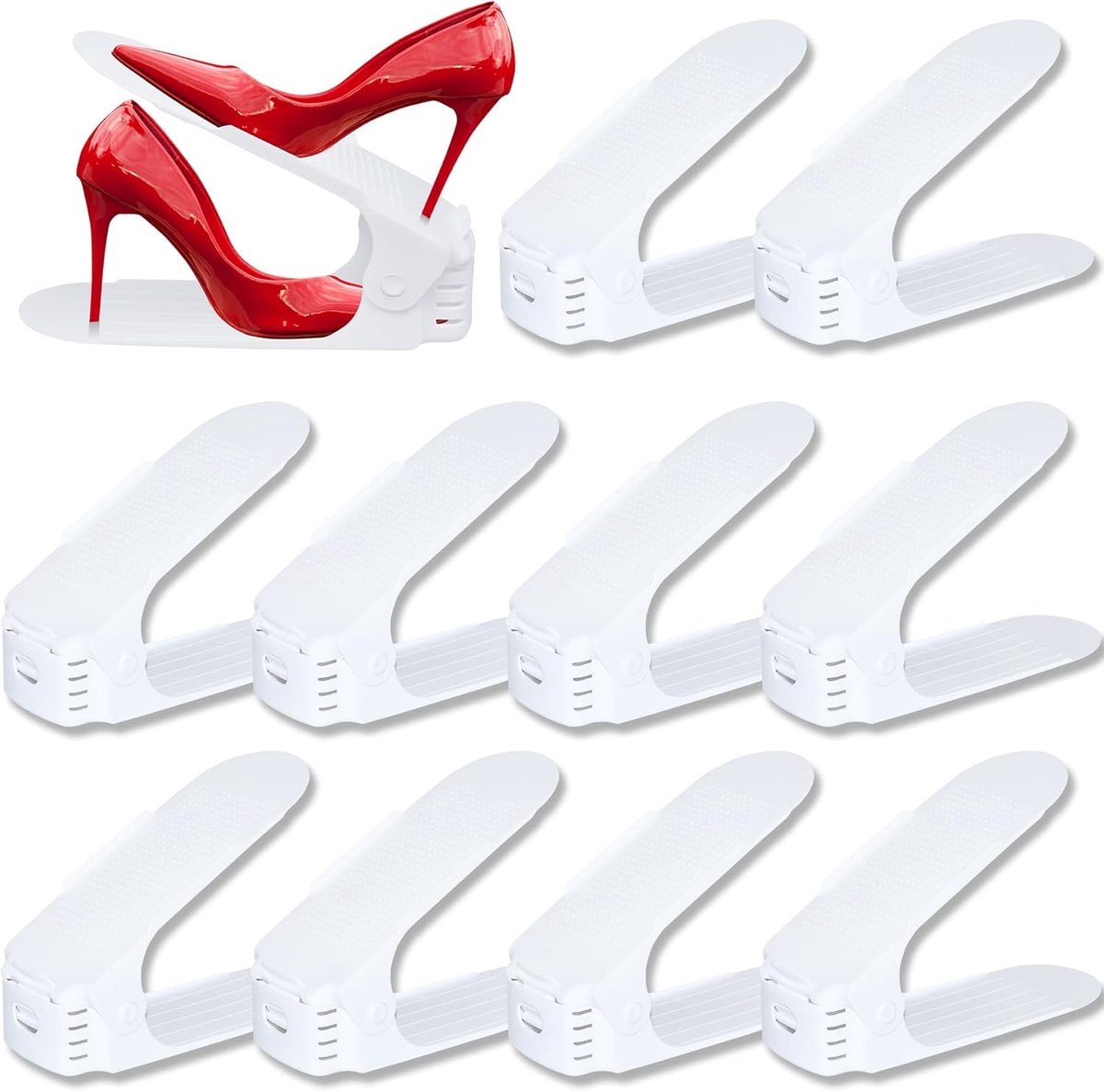 ACXIN Verstelbare Schoenorganizer Schoenstapelaar - Ruimtebesparend Antislip Schoenopberger 3 Hoogtes Kast Organisatie - Wit - 10 Stuks