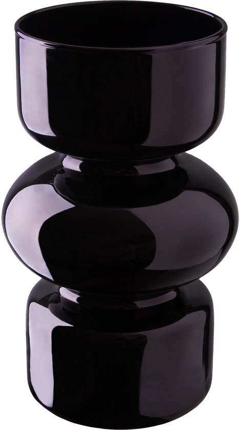 QUVIO Zandloper vaas - Bloemenvaas - Vaasje - Vazen - Glazen vaas - Droogbloemenvaas -Decoratieve vaas - Glas - ø9x18 cm - Zwart