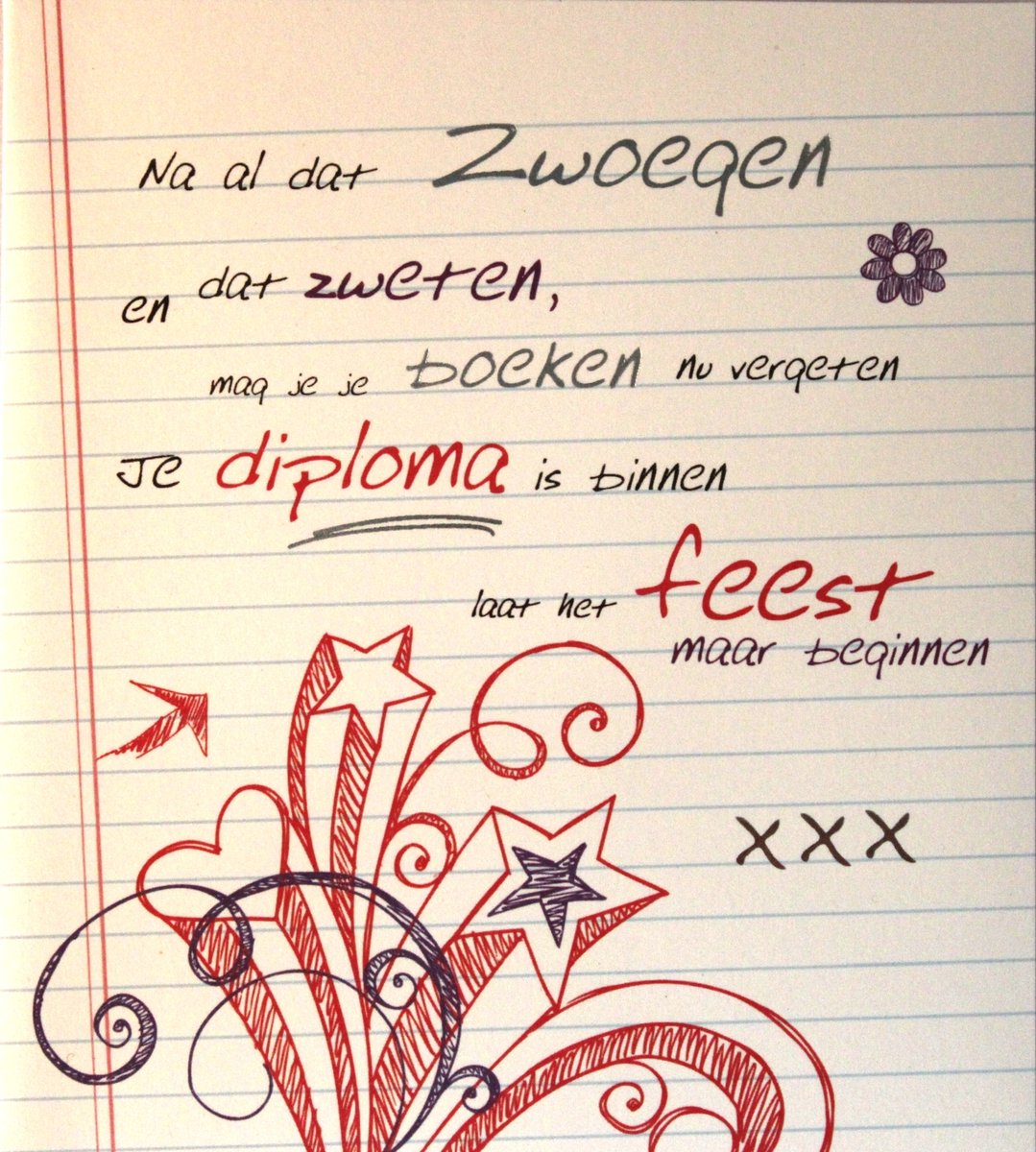 6 Luxe Geslaagd Wenskaarten - Kaart Wens Kaart Examen Geslaagd School Studie Opleiding - Gefeliciteerd Diploma - Zwoegen Zweten Feest - 13.5x12cm - Rood Wit Blauwe Envelop - Art of Cards - Gratis Verzonden - Hoge Afnamekortingen