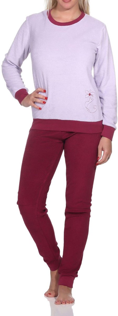 Normann damespyjama badstof met lange mouwen en manchetten - pyjama ook in oversize lila