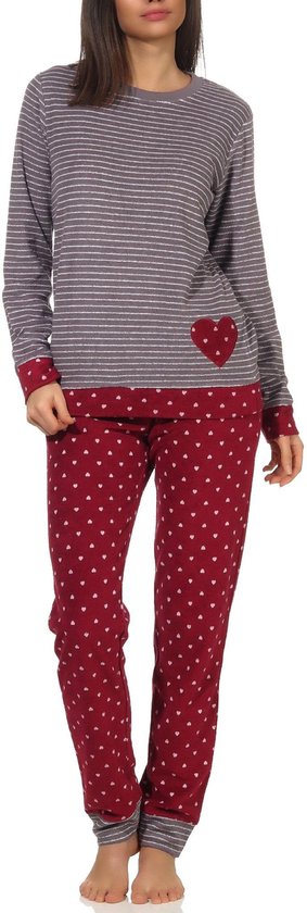 Elegante dames badstof pyjama pyjama met manchetten en hart motief - 291 201 13 570
