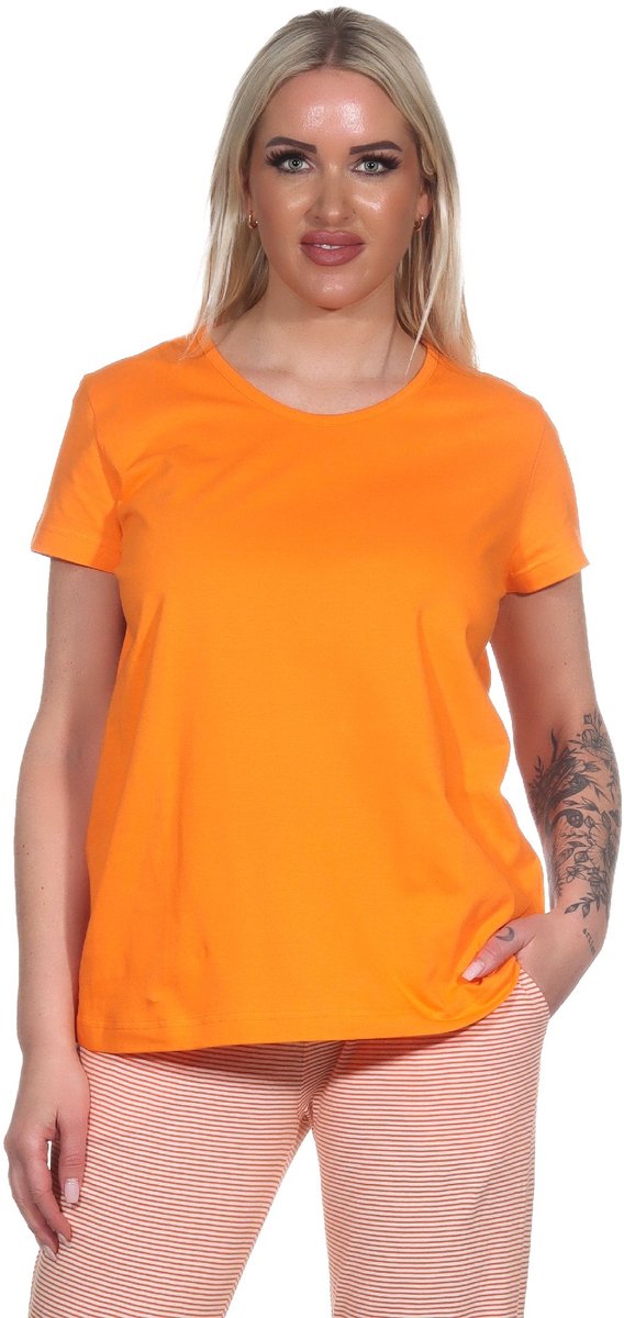Normann Damespyjamashirt met korte mouwen mix & match in effen kleur orange