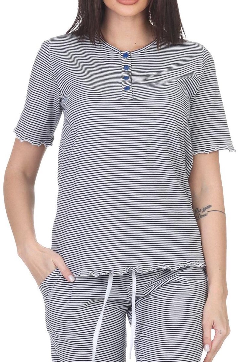Normann Damespyjamashirt met korte mouwen mix & match streifen_marine