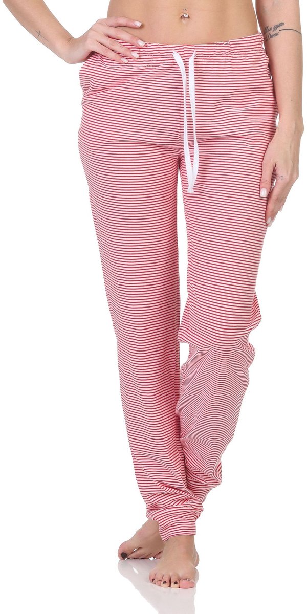 Normann Dames pyjamabroek lang mix & match in effen kleur - perfect te combineren streifen_pink