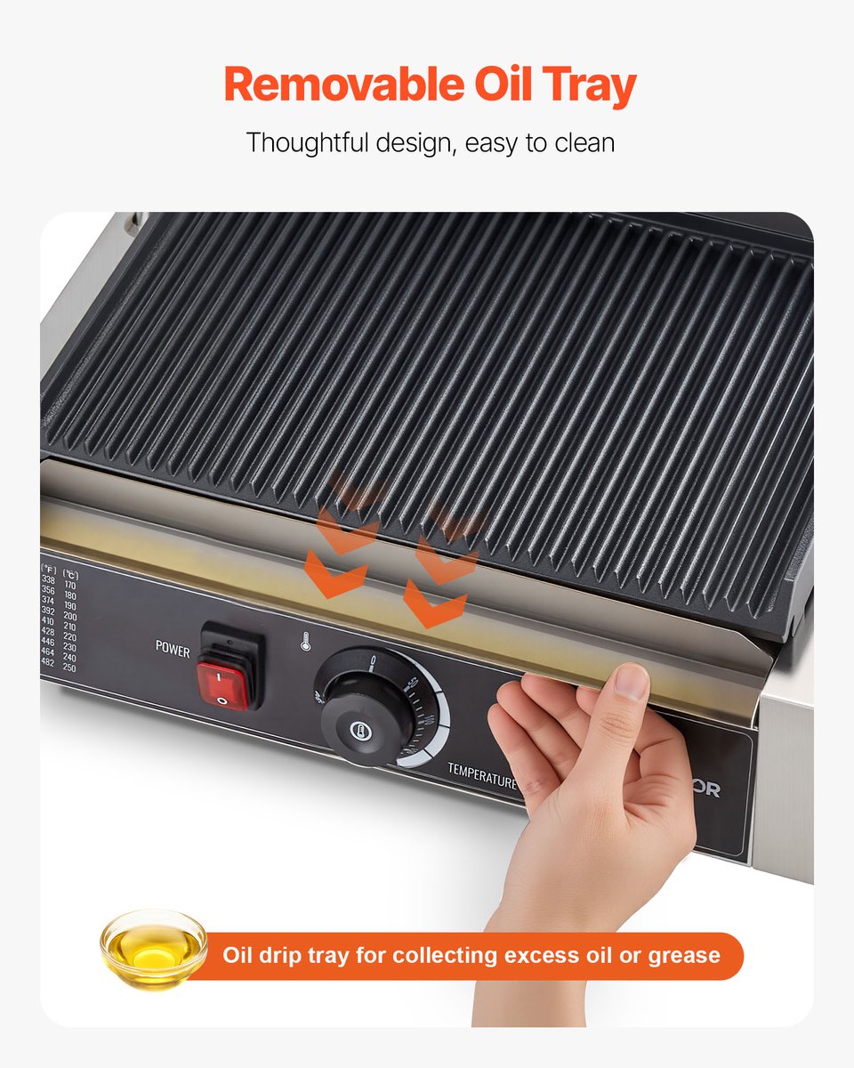 VEVOR Commerciële Panini Grill Sandwich Maker Grillplaat 34x23cm Panini Maker thumbnail 3
