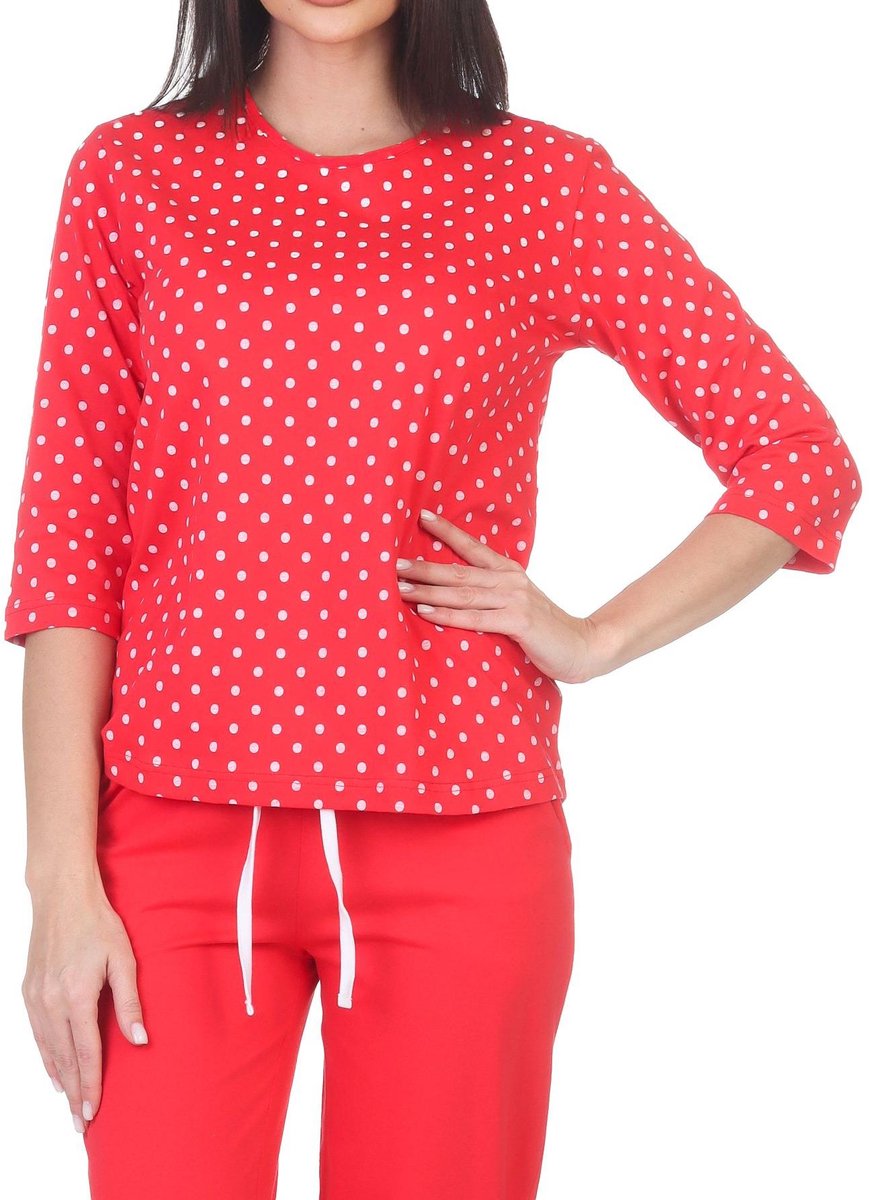 Normann Damespyjamashirt met lange mouwen mix & match punkte_pink