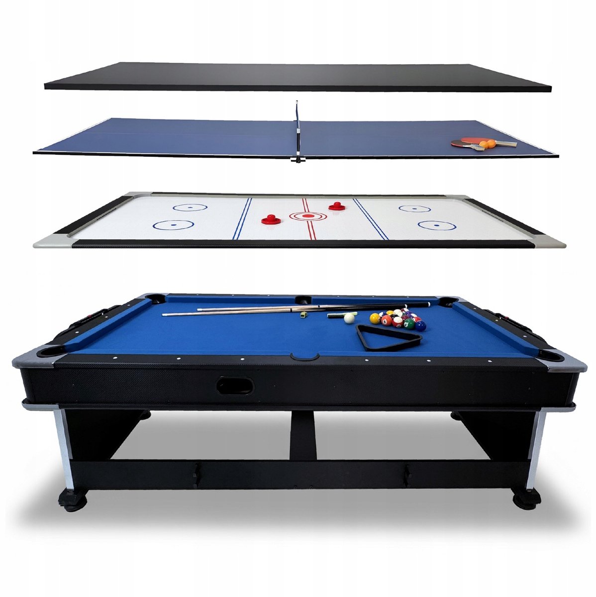 THUNDER CRUSH 7FT Speeltafel 4-in-1 - Biljart - Airhockey - Tafeltennis - Eettafel