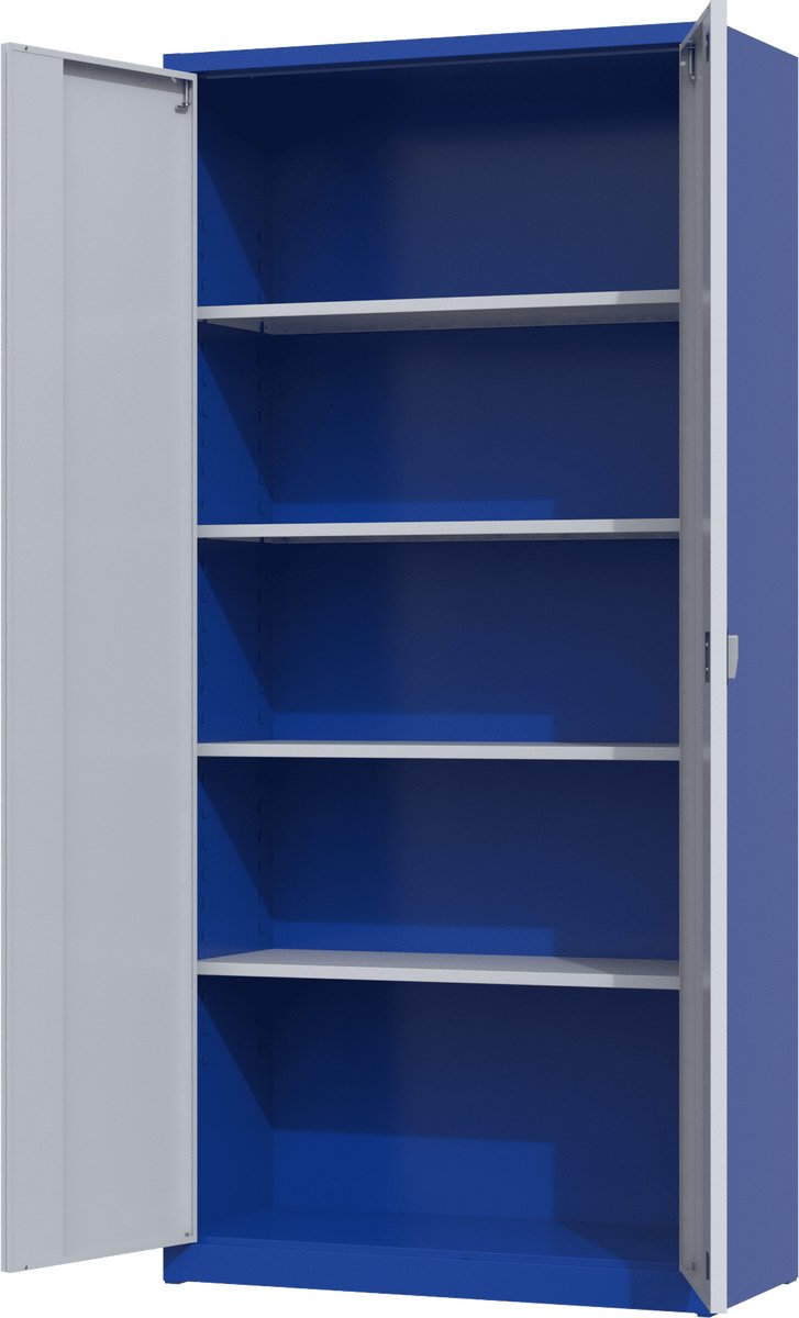Povag Archiefkast met slot - Kantoorkast - Metalen kast - 195x92x42 cm - Blauw/grijs