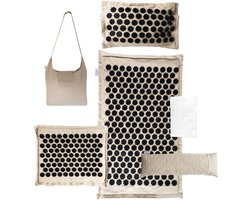 Jaraleesa® XL Spijkermat – 6-Delige ECO Acupressuur Mat Set Met Kussen – Massagemat – Shakti Mat – Spijkermat voor Stressverlichting, Spierherstel, Meditatie, Rugpijn & Acupunctuur – Incl. Draagtas & E- boek - Beige