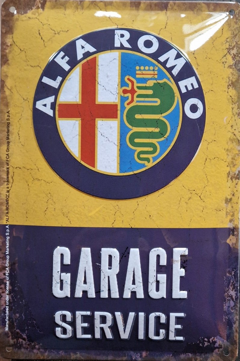 Alfa Romeo Garage Service. Metalen wandbord in reliëf 20 x 30 cm.