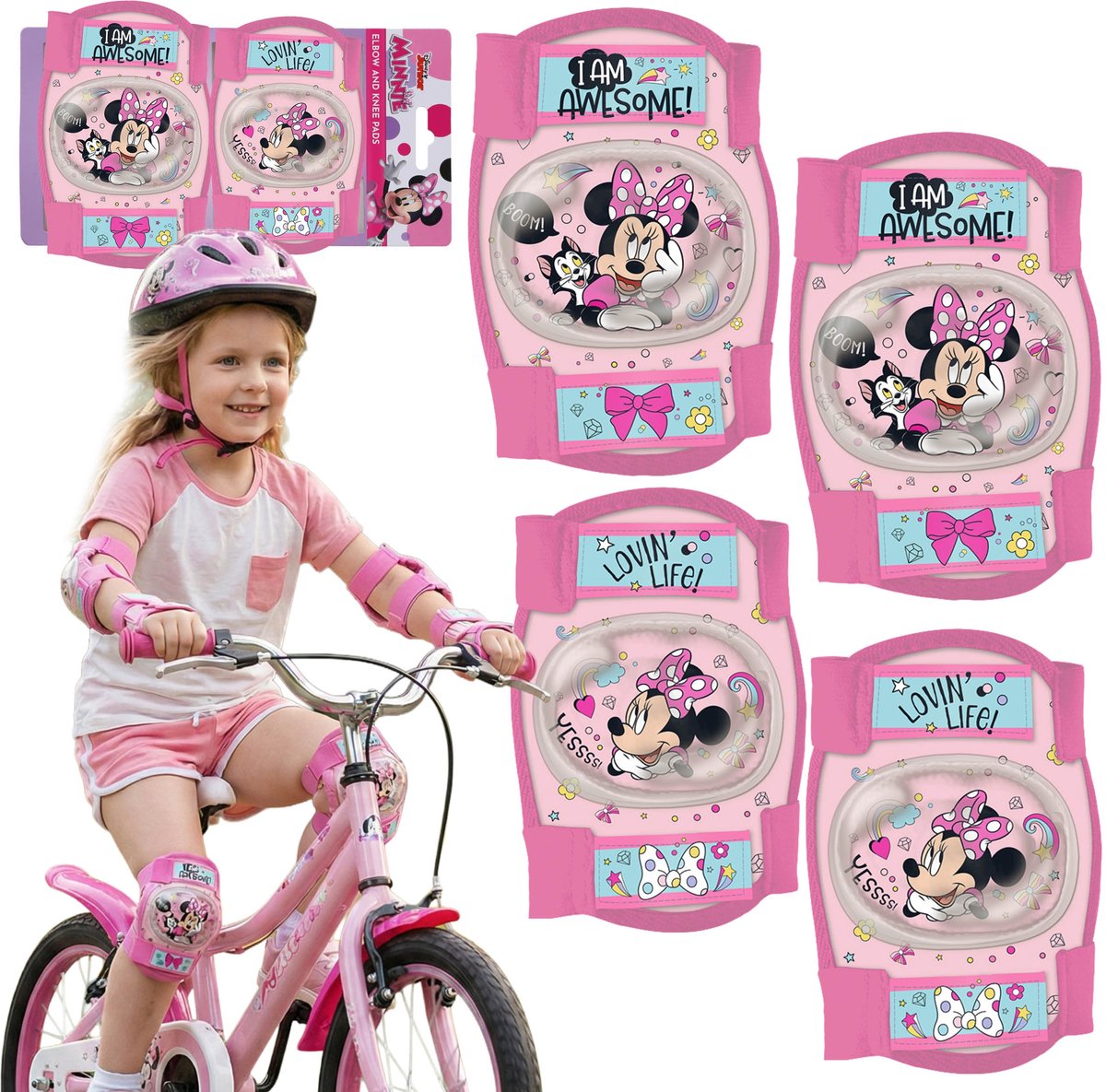 DISNEY Minnie Mouse Knie en elleboogbeschermers voor kinderen voor fietsen steps en rolschaatsen Roze