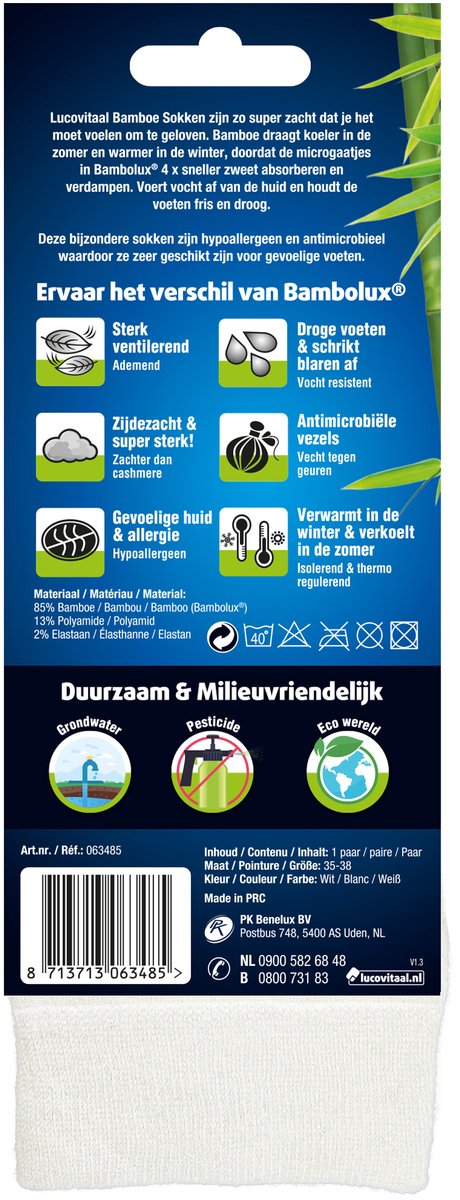 Lucovitaal Bamboe sok lang wit maat 43-46 1 Paar