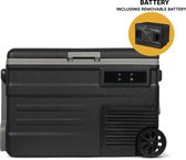 Steamy-E Single Zone Roller Elektrische Compressor Koelbox Op Wielen - Single Zone - 45 liter - 12V en 230V - Incl. uitneembare accu!- voor auto en camping - Zwart