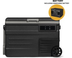 Steamy-E Single Zone Roller Elektrische Compressor Koelbox Op Wielen - Single Zone - 45 liter - 12V en 230V - Incl. uitneembare accu!- voor auto en camping - Zwart