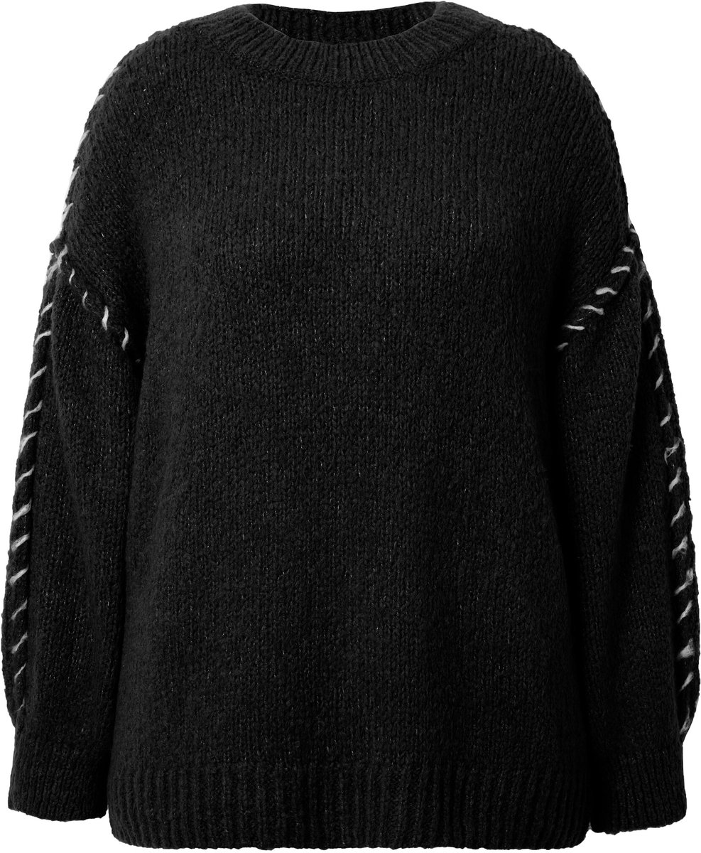 Studio Untold - Dames - Trui oversized kleurrijke naden lange mouwen - Zwart - Maat 42+