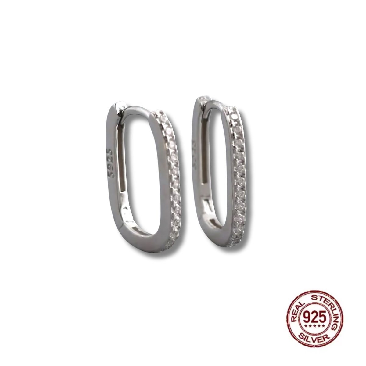 Oorringen - Oorbellen - 925 Sterling zilver - rechthoekig - zirkonia - klapsluiting