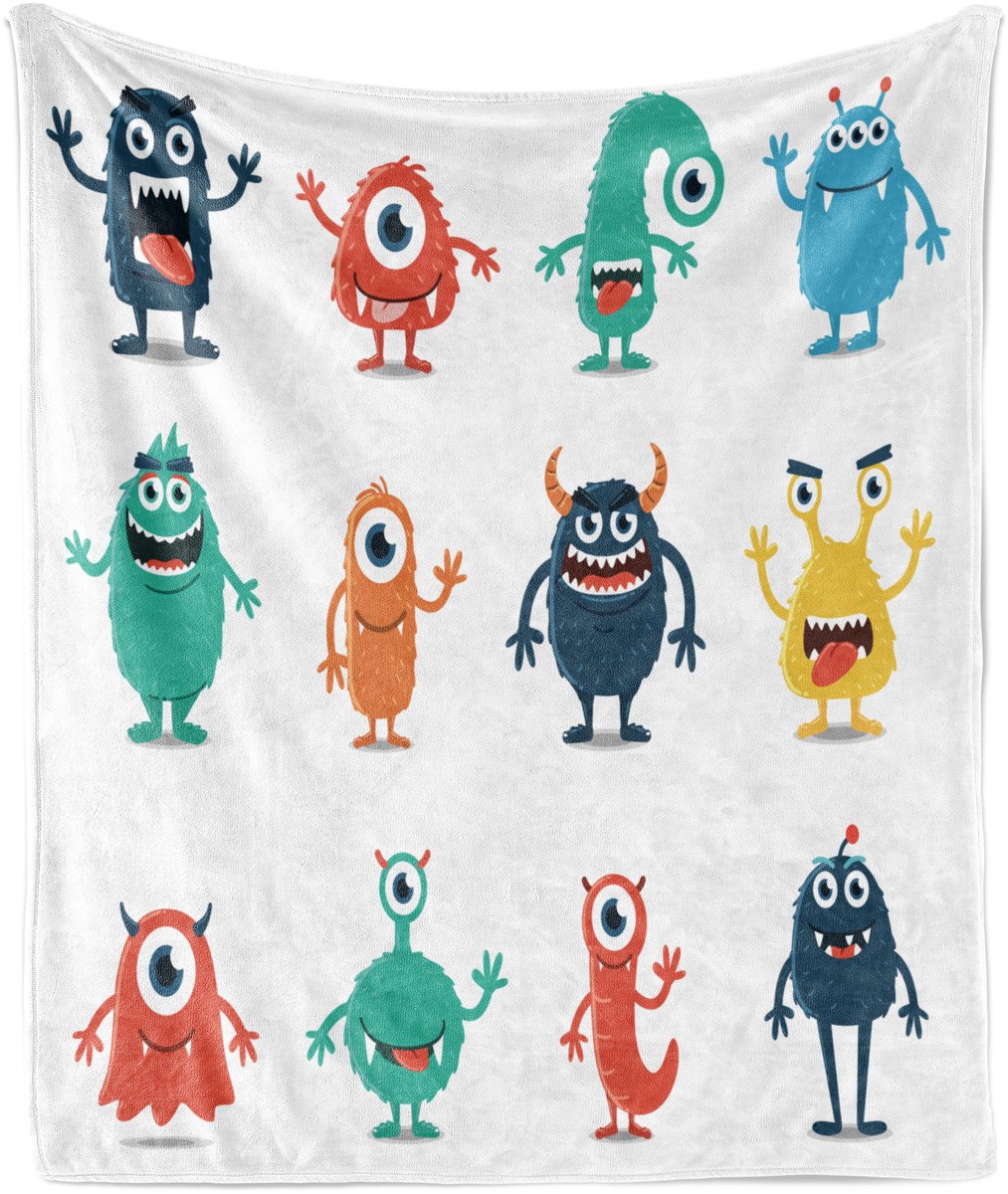 ABAKUHAUS Foreigner Zachte Flanellen Fleece Deken, Kleurrijk Monster Grafisch Ontwerp, Gezellige Pluche Plaid, 175 x 230 cm, Meerkleurig Wit