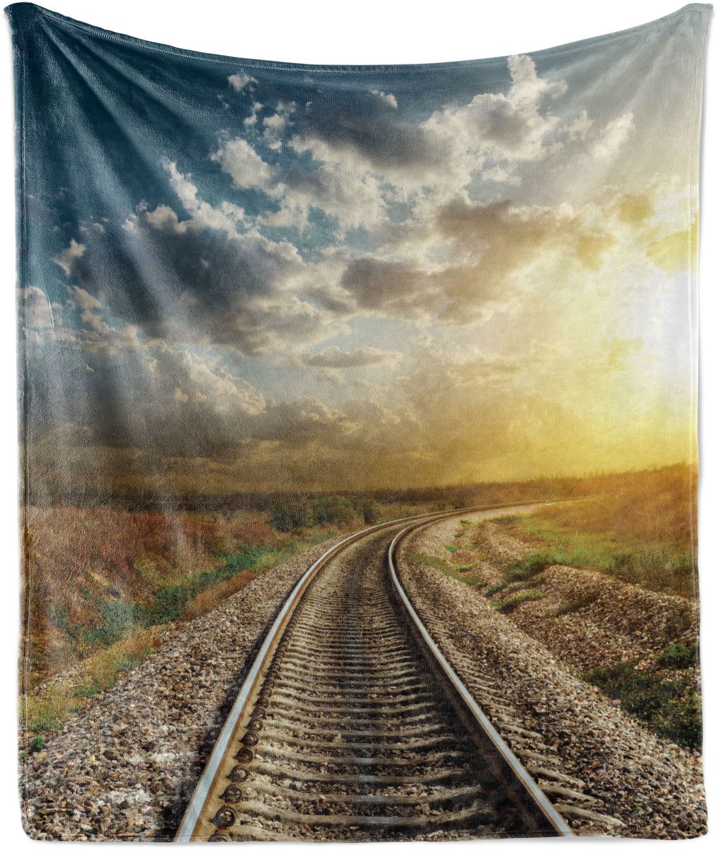 ABAKUHAUS Spoorwegdeken van zacht flanellen fleece, Railway Goes Horizon, knusse pluche plaid, 125 x 175 cm, meerkleurig