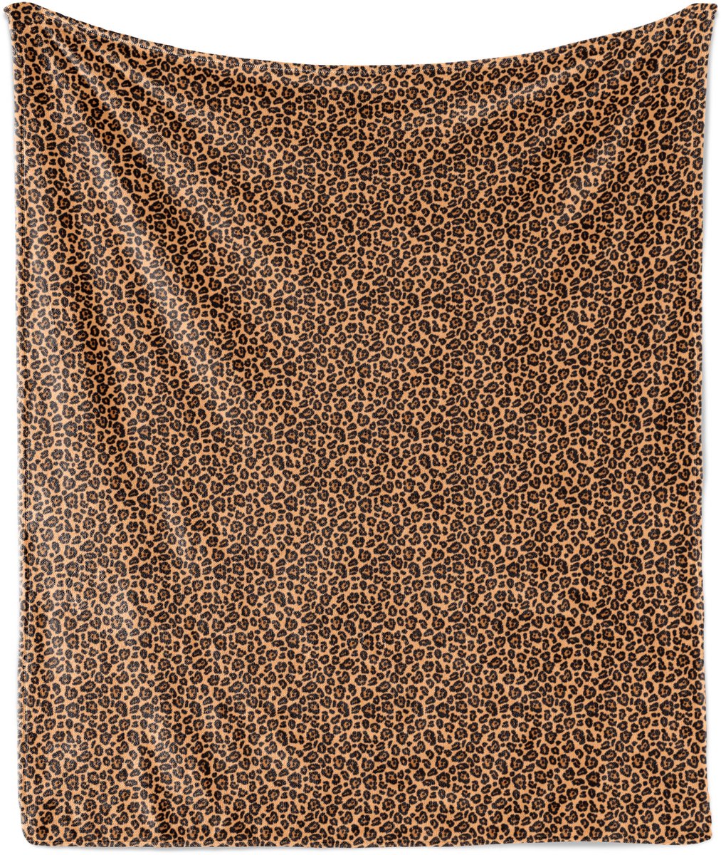 ABAKUHAUS Zachte flanellen fleece deken met luipaardprint, oranje, exotisch Afrikaans, knusse pluche plaid, 125 x 175 cm, oranje zwart