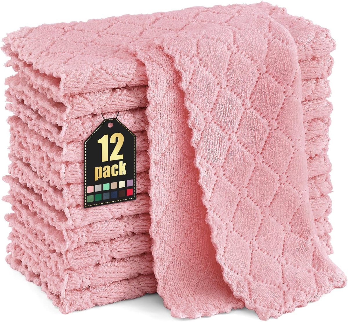 Zachte Microvezeldoeken - Wasbare Keukendoeken, Pluisvrij, 12 Stuks, 25 x 25 cm, Roze