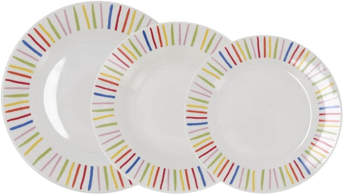 Porcelain Crockery Set for 6 People - 18 Pieces, Microwave and Dishwasher Safe
