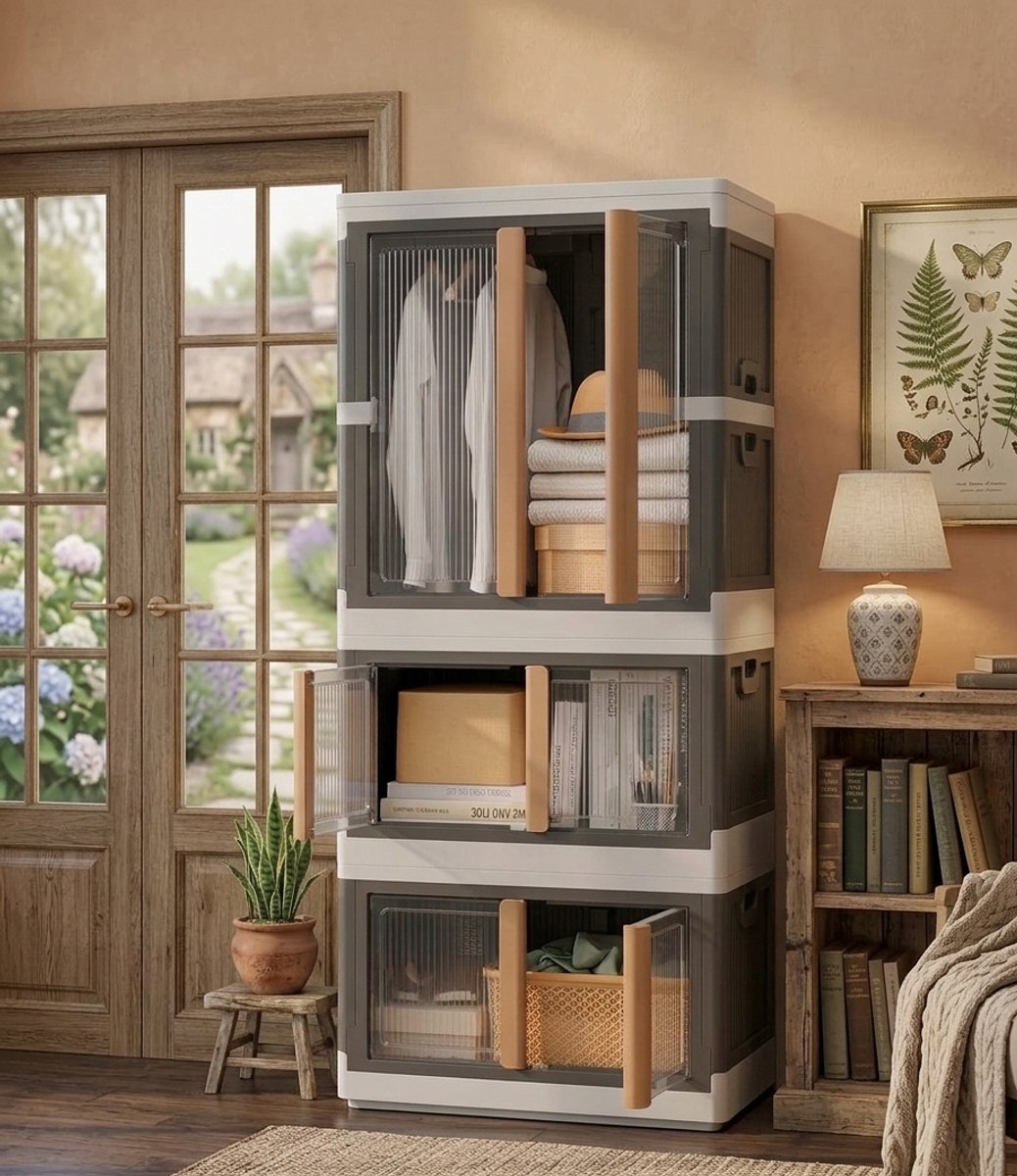 Stapelbare en Opvouwbare Opbergbox Set – 2x 94L + 1x 180L – Transparante Kunststof Opbergdozen met Deksel en Wielen – Duurzaam, Multifunctioneel en Mobiel – Ideaal voor Kleding, Speelgoed, Badkamer, Woonkamer en Camping,Novihome