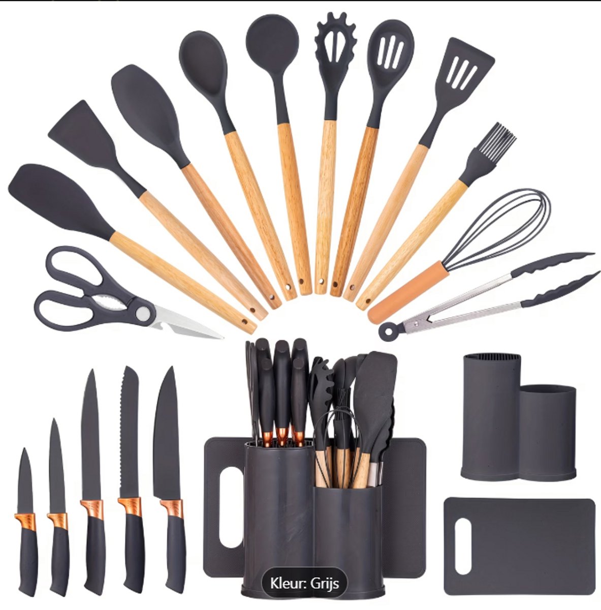 Moderne Keukenmes & Kookset - Professionele Mescollectie met Ergonomische Handvatten - Hoogwaardige Keukenaccessoires met Opbergstandaard - Full-Tang Snijgereedschap & Keukenbenodigdheden