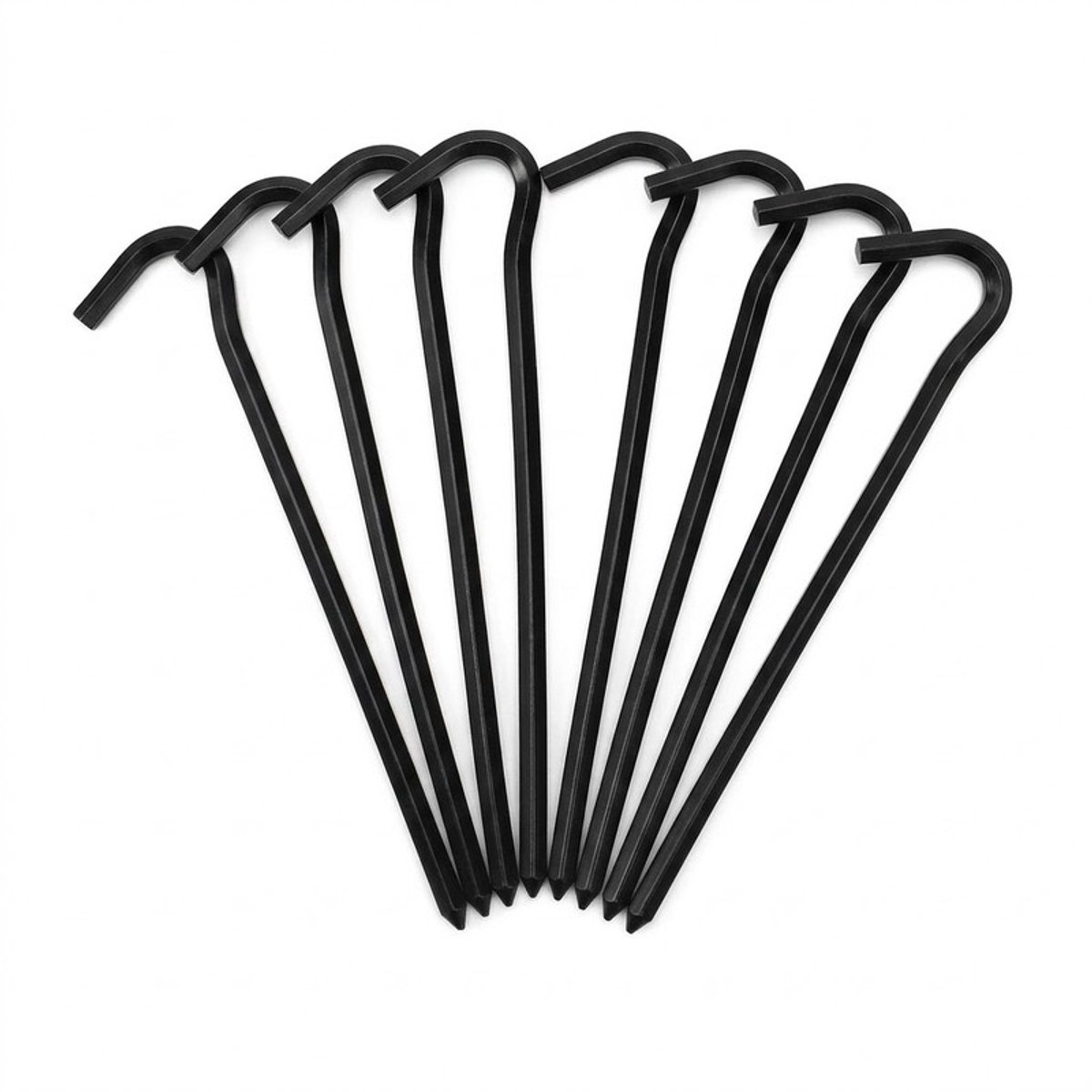 Set van 8 Premium Aluminium Tentharingen - 18 cm Grondpennen met Robuuste Haak - Zeshoekig Ontwerp voor Maximale Grip - Ideaal voor Kamperen, Luifels en Outdoor Activiteiten- zwart