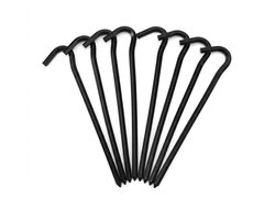 Set van 8 Premium Aluminium Tentharingen - 18 cm Grondpennen met Robuuste Haak - Zeshoekig Ontwerp voor Maximale Grip - Ideaal voor Kamperen, Luifels en Outdoor Activiteiten- zwart