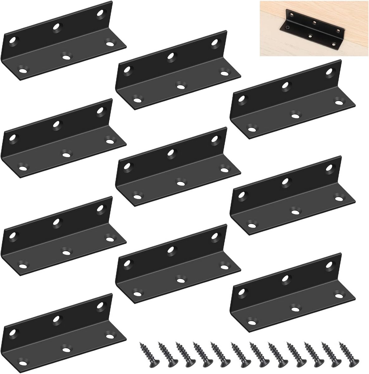 L-Hoekverbindingen 90 Graden Hoekverbinders - Roestvrij Staal, Zwart, 80 x 20 mm - 10 Stuks