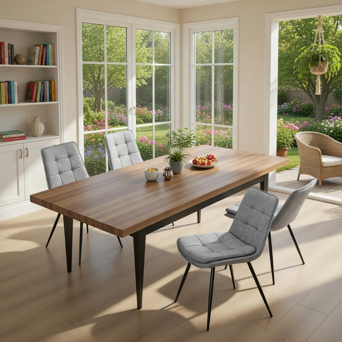 Elegante Luxe Eetkamerstoelen Set van 4 – Gevoerd Microvezelleer – Comfortabele Armloze Stoelen met Rugleuning – Moderne Grijze Keuken- en Woonkamerstoelen – Novihome