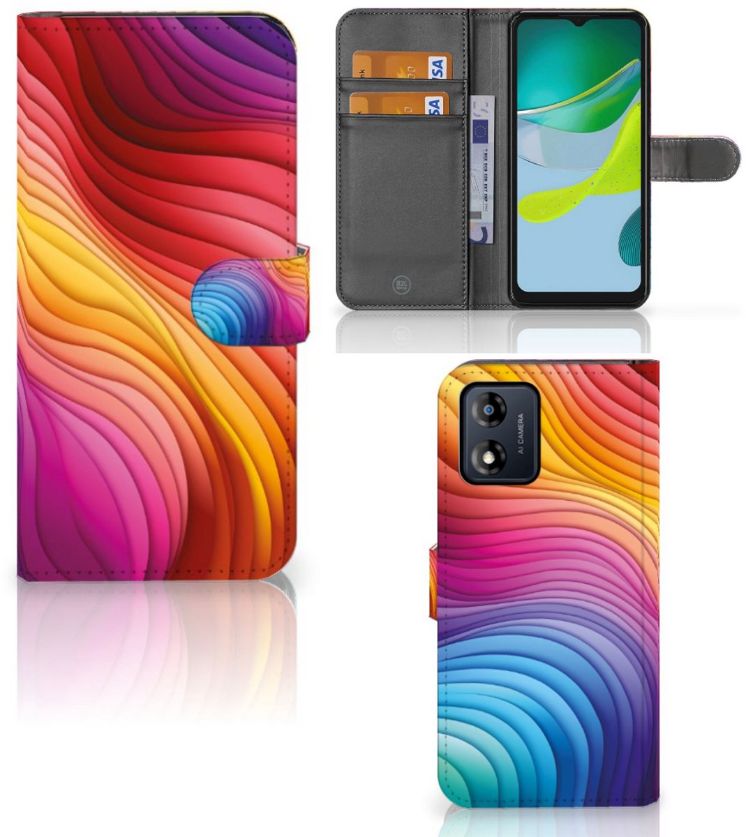 Book Case voor Book Case voor Motorola Moto E13 4G Regenboog