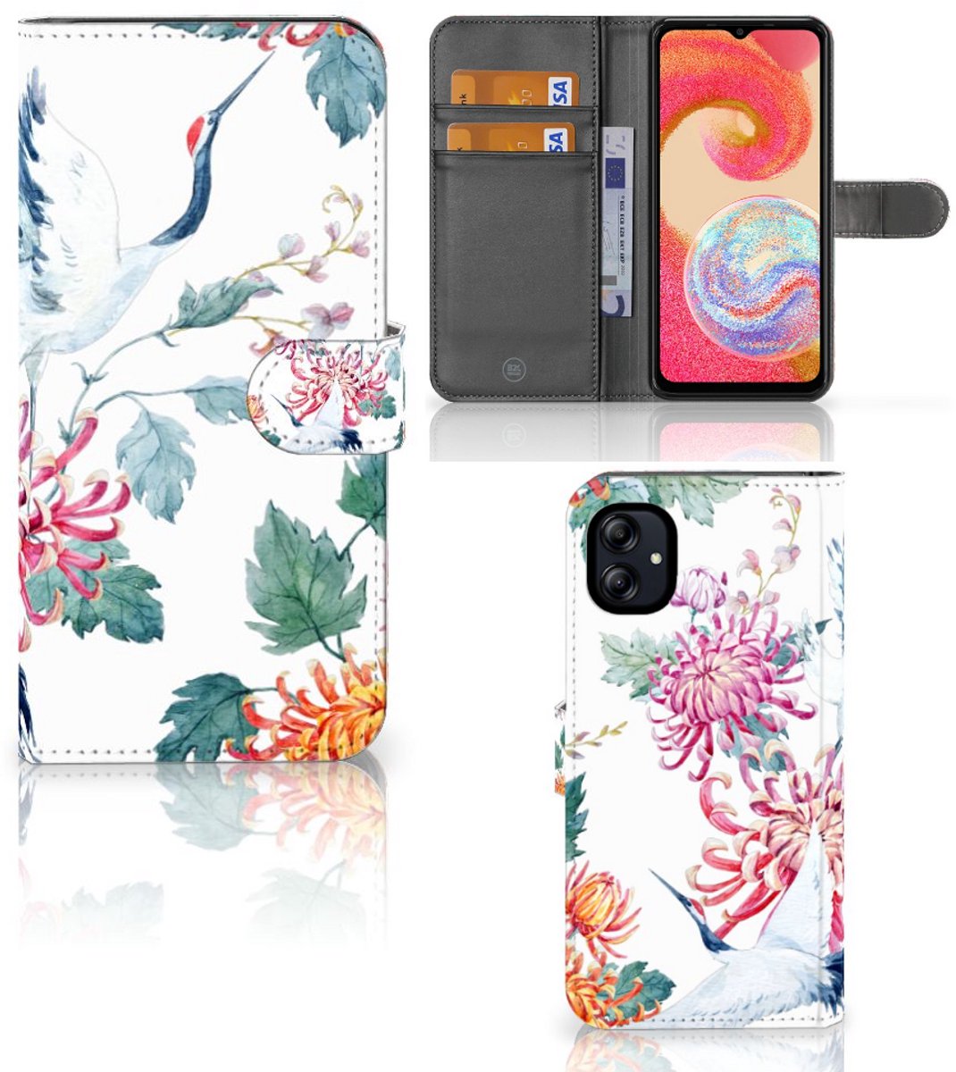 Samsung Galaxy A04e Telefoonhoesje met Pasjes Bird Flowers